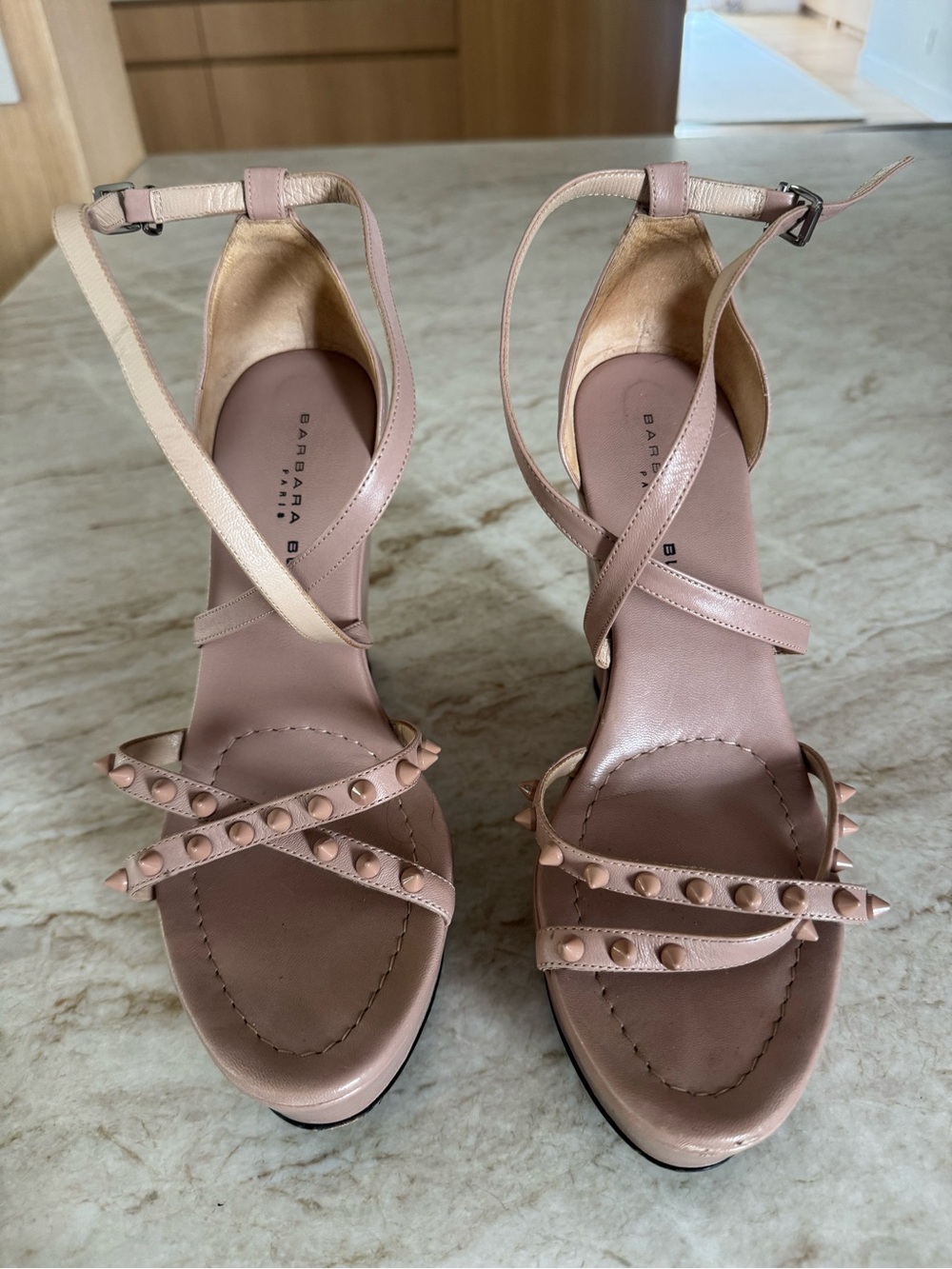 Barbara Bui Blush Pink Studded Wedge Sandals